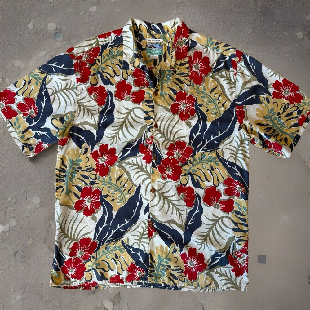 Reyn Spooner Hawaiian Shirt L Multicolor Floral Art Hawaii Surfing Vacation